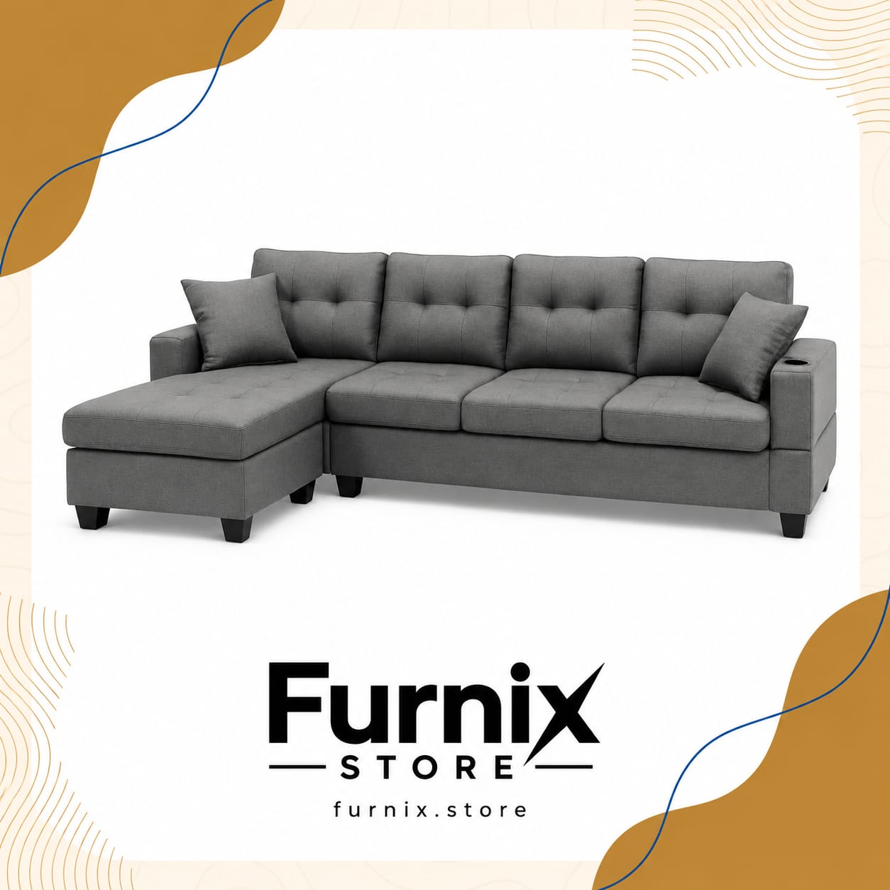 4 SEATER GREY SECTIONAL SOFA