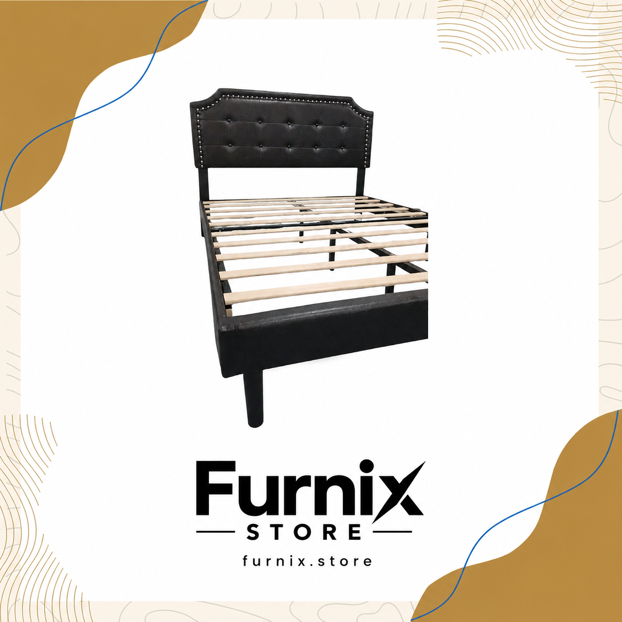 1002 BLACK BUTTON TUFTED LEATHER