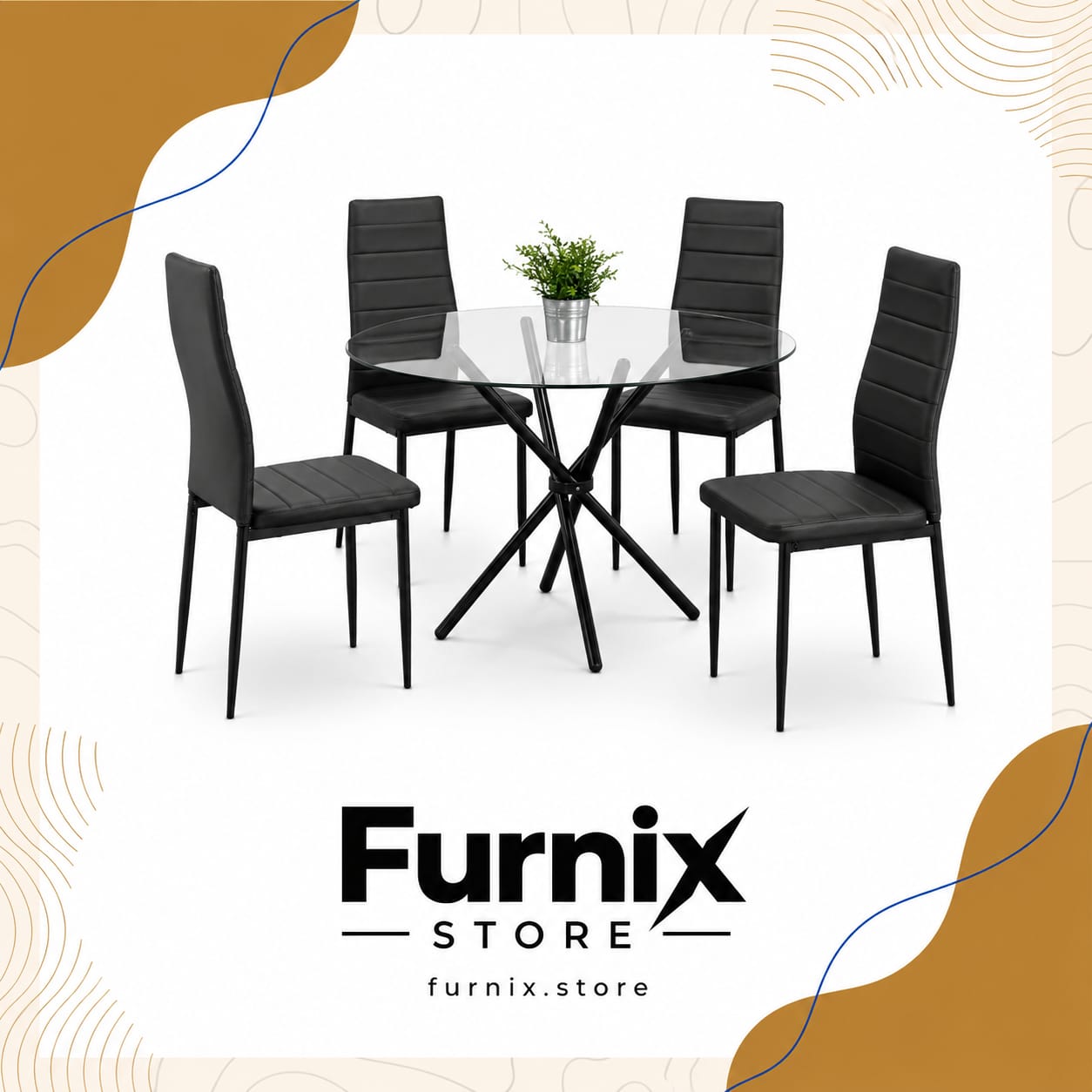 ROUND DINING TABLE AND 4 CHAIRS WHITE+ BLACK.