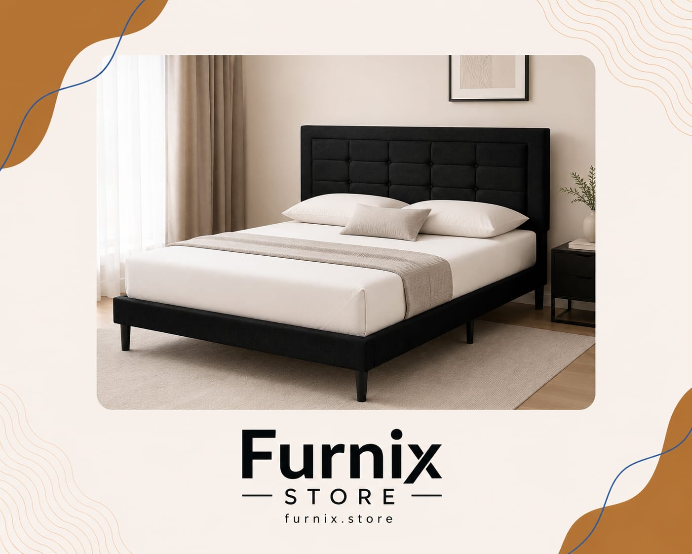 NEW 6610 BLACK VELVET BED (no box spring required)