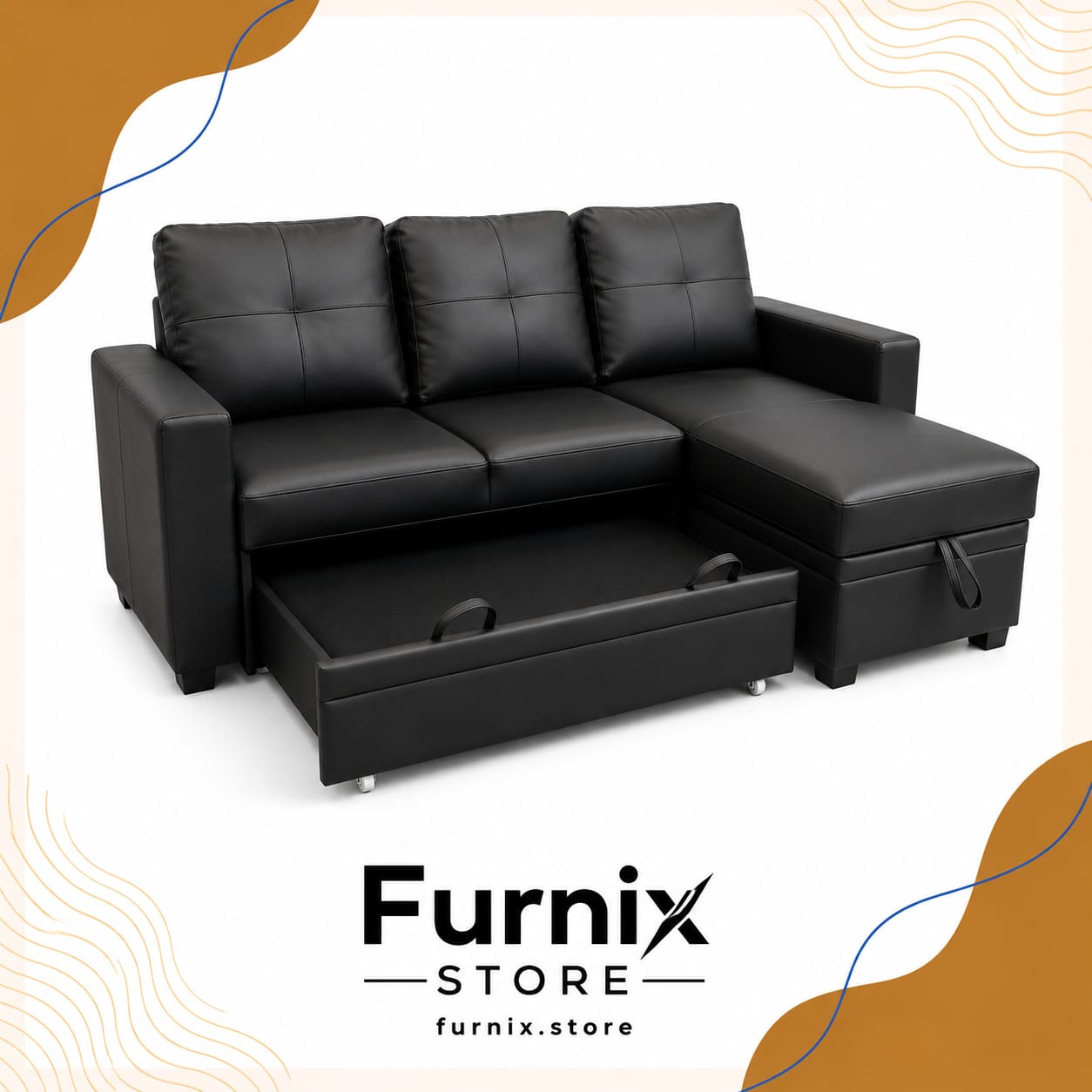 BLACK SOFA BED 3 SEATER