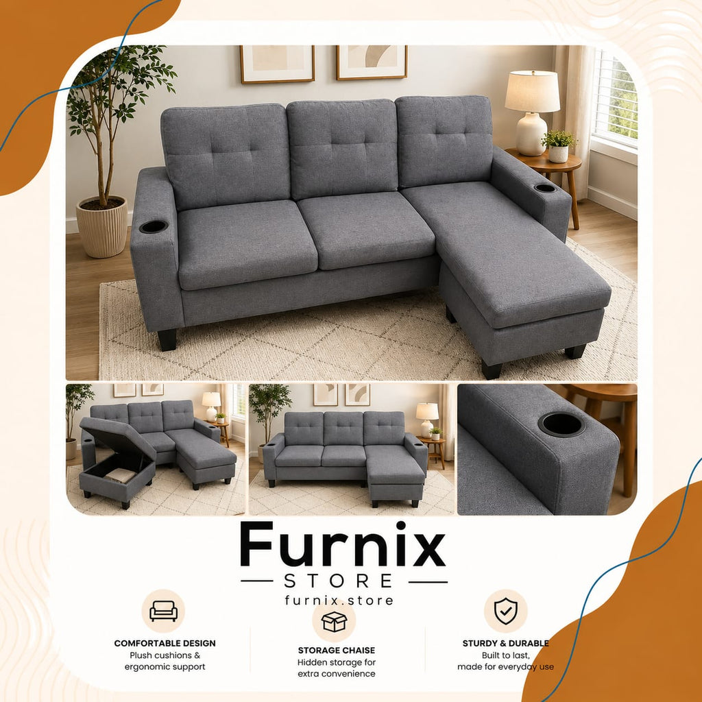 GREY AND BLACK  SECTIONAL SOFA 2 SEATER