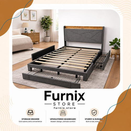 2 FRONT 2 SIDE DRAWER BEIGE AND GREY FRAME WITH LED AND CHARGING USB PORT