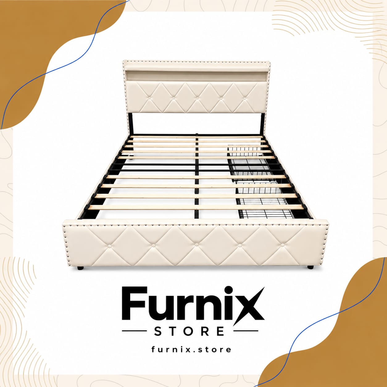 HY013 BEIGE LEATHER 2 SIDE RAIL DRAWER WITH LED LIGHT